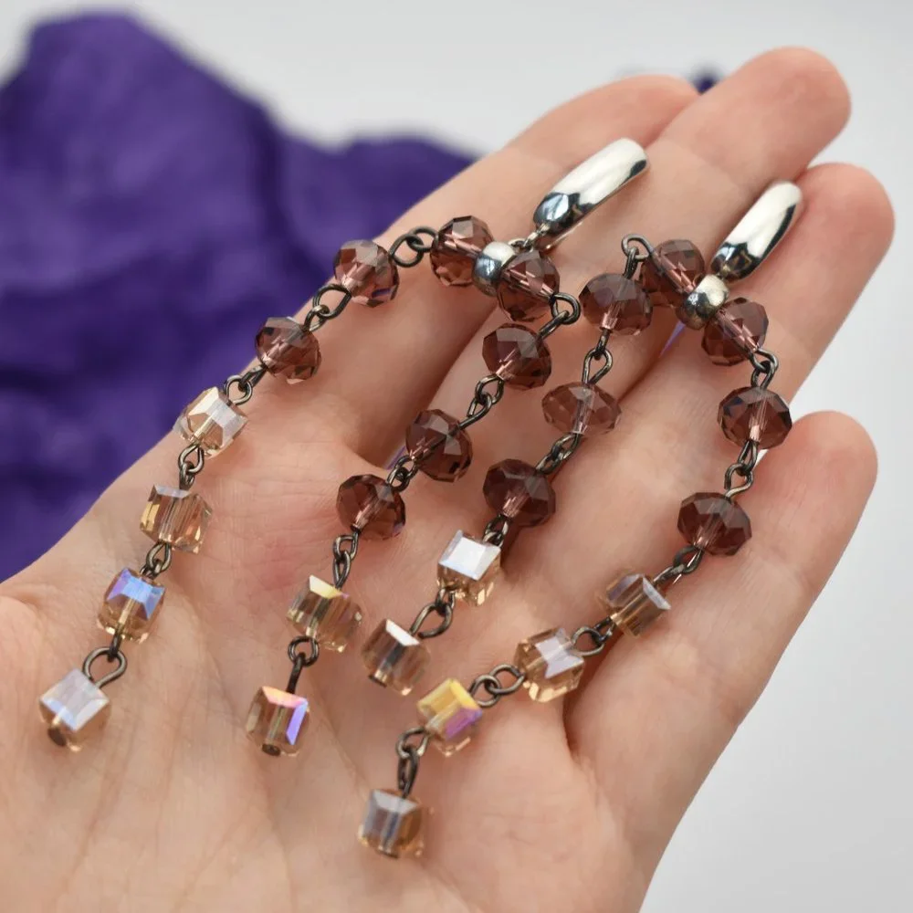 Unusual chandelier earrings, long fancy eye catching summer earrings statement